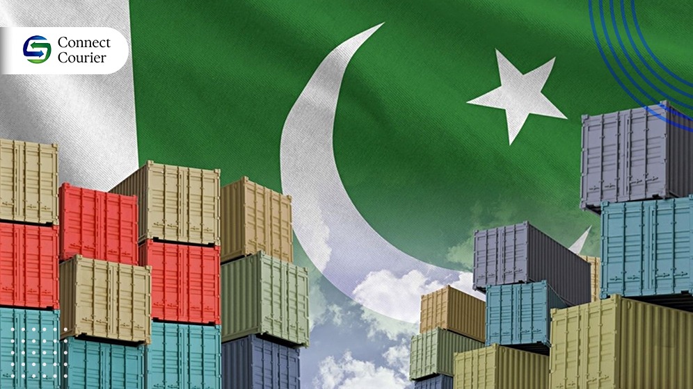 Shipping_containers_with_Pakistan_flag_in_the_background, highlighting_Connect_Courier’s_air_cargo_import-export_services_for_bulk_shipments_to_Pakistan.